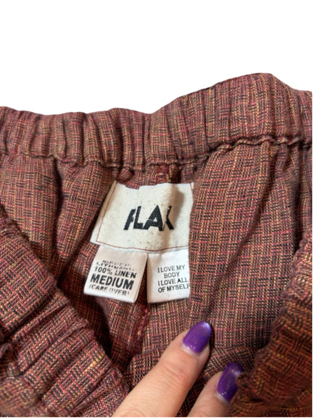 FLAX Linen Wide Leg Pants Lagenlook Boho Earth Tone Pull On Crop Medium - Picture 6 of 10